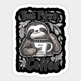 But First, Coffee Sloth T-Shirt | Cute and Funny Sloth Lover Tee Sticker